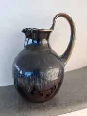 Bill Campbell Art Pottery Pitcher/Jug Blue Striations Drip Glaze Signed 8"