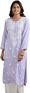 [HerClozet] Hand Embroidered Lucknowi Chikankari Modal Kurta Kurti for Women(lavender;42), Gajari