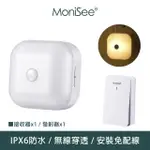 【莫尼希 MONISEE】北歐風觸控夜燈無線門鈴-自發電/套組/一對一(小夜燈/床頭燈/居家門鈴/音樂門鈴)