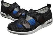 [WANGYUXIN] Men’s Extra Wide Slip-Resistant Sneakers for Seniors,Summer Wide Sandals Foot Swollen Shoes, Widened air Cushion Elderly Shoes Light and Adjustable,Black Grey,42