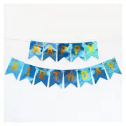 Laser Glitter Light Blue Happy Birthday Paper Bunting