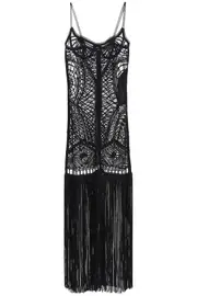 [THE ATTICO] Embroidered Tulle Midi Dress 42 Black