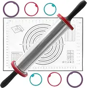 Rolling Pin,Adjustable Rolling Pin with Thickness Rings, Stainless Steel Dough Roller Baking Supplies for Pizza Pastry Fondant Pie Pasta (Black Set)