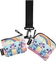 [Caihoyu] Rainbow Elephant Women's Coin Pouches Card Holder Slim Portable Coin Purse Change Holder with Zipper Pocket for Ladies Girls 2 Pcs, Multicolor, 4.13"(L) x 3.5"(W), Travel Accessory