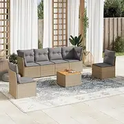 Patio Furniture Sets 7 Piece Garden Sofa Set with Cushions Beige Poly Rattan