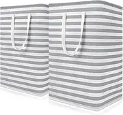 [WOWBOX] 75L [2 Pack] Laundry Baskets, Freestanding Laundry Hamper with Long Reinforced Handles, Large Waterproof Clothes Hamper Organizer, Collapsible Lightweight Hampers for Laundry, Clothes,Toys,Grey