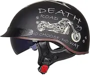 Open Face Motorcycle Half Helmet with Drop-Down Sun Visor Beanie Helmets, Removable Peak and Quick Release Buckle ECE Approved Motorbike Men Women