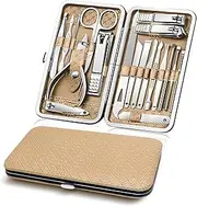 Manicure Set 19 in 1 Nail Clipper Set, Manicure Pedicure Kit, Nail Clippers and Beauty Tool Portable Set with Rose Gold Leather Bag, Suitable for Home, Workplace, Outdoor Travel, Gift Giving