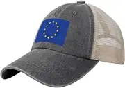 [Generic] Flag of Europe Cowboy Mesh Baseball Cap for European Man Woman Outdoor Adjustable Denim Hat