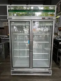 在飛比找Yahoo!奇摩拍賣優惠-吉田二手傢俱❤DAYTIME得台雙門對開玻璃冷藏冰箱 冷藏櫃