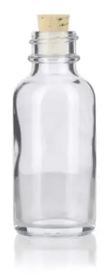 Clear Glass Boston Round Bottle with Cork Stopper Closure (12 Pack)