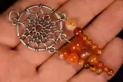*CARNELIAN* Dreamcatcher Pendant 7cm 7g +Cord Handmade Suncatcher Beads Metal