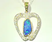 NYC BIG Apple Teacher Pendant Australian Opal White Topaz ONE OF A KIND $633