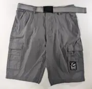 Ecko Unltd Shorts Mens Size 30 Gray Rip Stop Cargo Pocket Belted Hiking Tactical