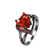 2 Pcs Heart Zircon Rhinestone Ring For Women RED COLOUR