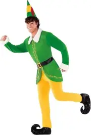 Men`s Buddy Elf Costume Adult Christmas Santa`s Helper Suit Xmas Movie M - 3XL