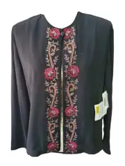 Sarah Elizabeth Vintage Black Suite Jacket Size 12 Floral Beaded Placket