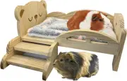 Yuimikaka Wooden Guinea Pig Bed with Stairs and Mat, Washable Soft Small Anim...
