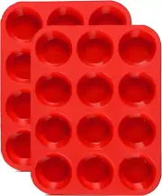 JEWOSTER 12 Cups Silicone Muffin Pan 2 Pack - Silicone Cupcake Pan Nonstick