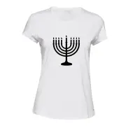 Jewish Judism Festival Celebration Hanukkah Ladies Women T Shirt Tee Top Logo - White