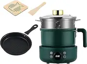 Electric Hot Pot, 1.8L Electric Stew Pot with 9.5H Timer, Non-Stick Multi Electric Skillet Cooker with Steamer and Frying Pan, Portable Electric Pan for Stew/Ramen/Pasta/Soup