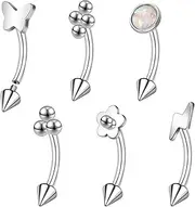 [ZS] 6Pcs Stainless Steel Eyebrow Rings Spike Eyebrow Jewelry, 16G Curved Belly Rings Navel Barbell Helix Daith Tragus Earrings Vertical Labret Lip Piercing Jewelry