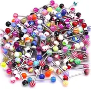 [Golden Beads] 20 X Tongue Bars Surgical Steel & plastic Barbell Rings flexible nipple and lip small balls Body Piercing women Jewellery Acrylic Tongue Rings for men and girls