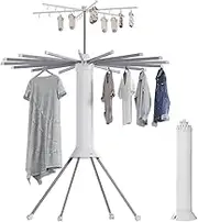 Cylinder Clothes Drying Rack, Indoor Outdoor Clothes Drying Rack with Clothing Hanger 16 Dry Rods & 4 Pulleys, Carbon Steel Pipe Material, Space Saving, for Family, Bedroom, Balcony Double Layer
