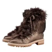 Christian Louboutin Fanny Flat Roche Fur Leather Lace Up Tie Combat Boot 37.5