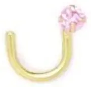 [JewelryWeb] 14ct Yellow Gold Pink Round CZ Simulated Diamond Body Piercing Jewelry Nose Screw