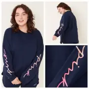 Vs Victorias Secret Pink Varsity Crew Sweater Jacket Top Ensign With Gradient XL