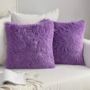 [MIULEE] Pack of 2 Luxury Faux Fur Throw Pillow Cover Deluxe Decorative Plush Pillow Case Cushion Cover Shell for Sofa Bedroom Car 18 x 18 Inch Purple
