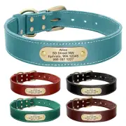 Genuine Leather Dog Collar Personalised Custom Name & Number Adjustable XXS-XL