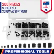 200-Pieces 3mm-10mm Allen Head Socket Grub Screw Set Assortment Kit Alloy Steel