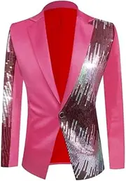 [KISSQIQI] Men's Sequin Suits One Button Blazer Slim Fit Prom Nightclub Performance Singer Host Stylish Jacket Costumes