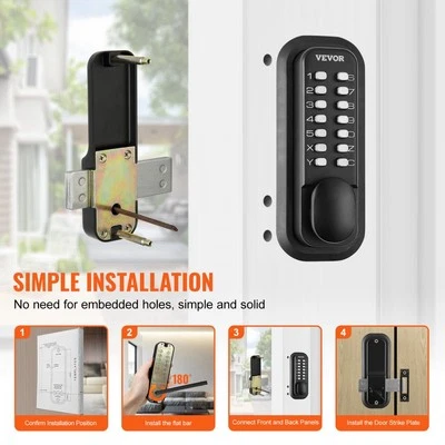 Mechanical Keyless Entry Door Lock 14 Digit Keypad Waterproof Zinc Alloy