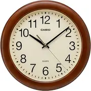 CASIO IQ-136-5JF Brown Analog Wood Grain Wall Clock, 11.6 inches (29.5 cm), Silent, Continuous Second Hand