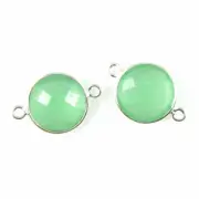 Bezel Gem Links -Sterling Silver -Faceted Coin Shape -Prehnite Chalcedony-2pcs