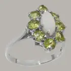 Solid 18k White Gold Natural Opal & Peridot Womens Cluster Ring - Sizes 4 to 12