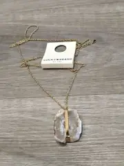 $69 NWT Lucky Brand White Agate Stone Pendant Gold Necklace