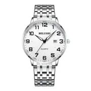 Large Dial Couple Watch Number Date Easy to See Older People Full Stainless Steel Quartz Clock Men Wristwatch