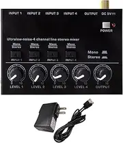 Audio Mixer Line Mixer, Studio Recording 4-Channel Stereo Line Mixer for Guitars,Bass,Keyboards