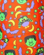 25 YARD ROLL SALE - 1.5 HALLOWEEN HOOTS & GOBLINS OWLS BATS GROSGRAIN RIBBON