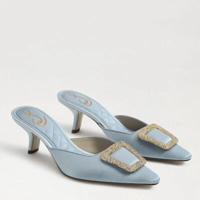 Sam Edelman Brit Jewel Slip On Mule Robin Egg Blue Satin Womens Size 8.5M