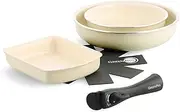 GREENPAN CC007539-004 Green Bread Frying Pan, Egg Pot, Set of 5, Removable Handle, IH Gas, Dishwasher Safe, Non-Toxic Substances, PFAS Free, Ceramic Coating, Click Chef, Stick-Resistant, Easy to