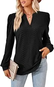 [Heersan] Women's Elegant Blouse Long Sleeve T-Shirt Women's V-Neck Tops Tunic Plain Autumn Blouses Casual Long Sleeve Tops Clothing Women S-XXL