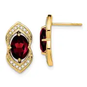 14k Yellow Gold Garnet and Real Diamond Post Earrings