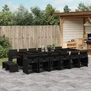 Patio Furniture Sets 17 Piece Garden Dining Set with Cushions Black Poly Rattan