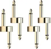 4Pack tunghey 1/4 Inch Pedals Coupler Z Type 6.3mm Guitar Pedal Connectors TS Copper Male Connector for Effect Pedalboard Space Saving Gold Plated