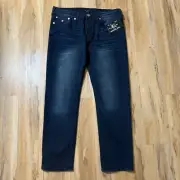 Men’s True Religion Geno Jeans Relaxed Slim Jeans Dark Blue Denim 36 X 32 NWT